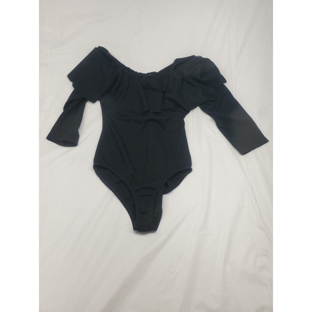 Zara Trafaluc Women's Size Small Black Ruffled Off Shoulder One Piece Bodyshirt